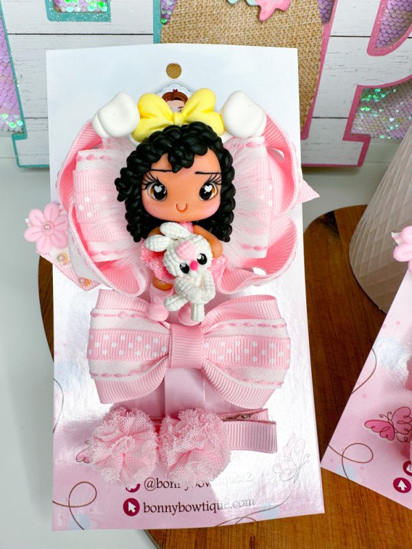 3 Piece Easter hair bow cute girl with bunny