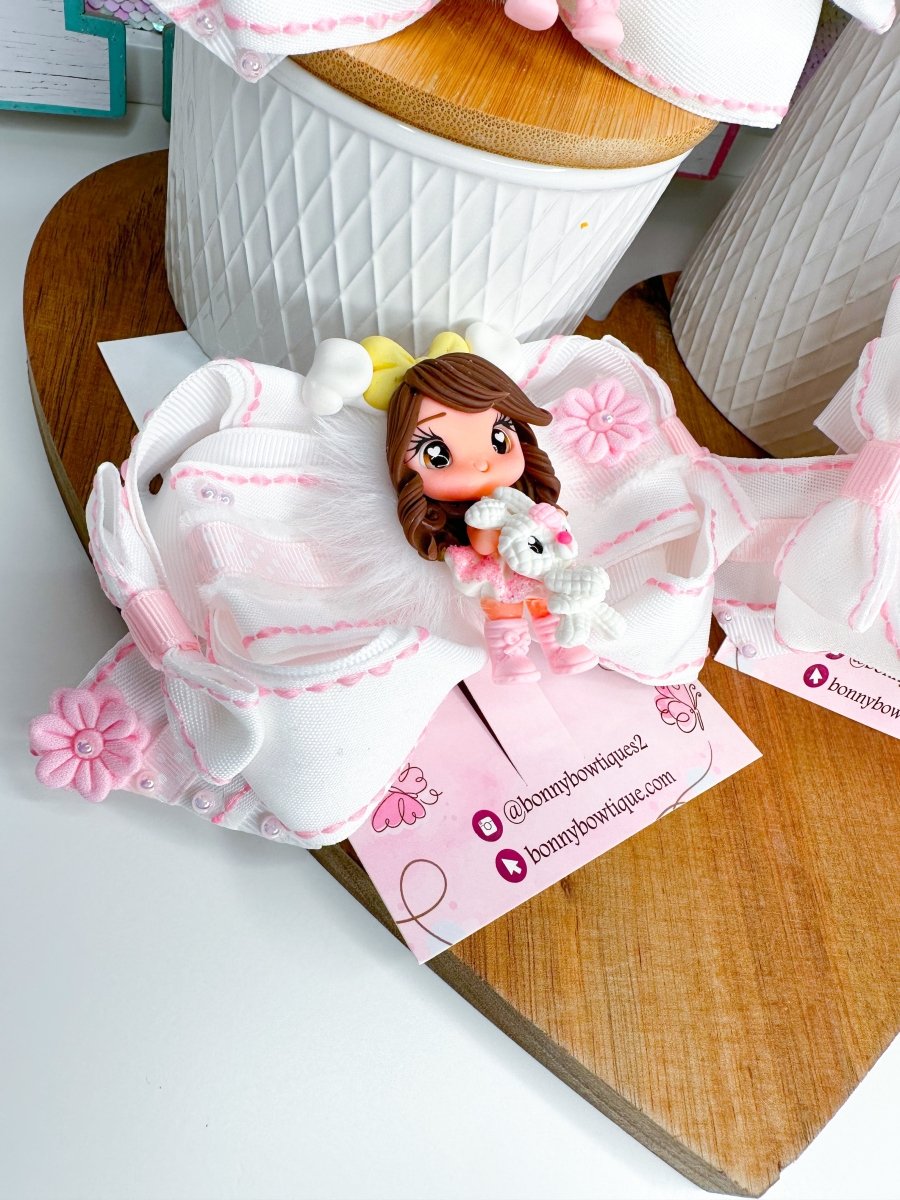 Easter hair bow girl with bunny