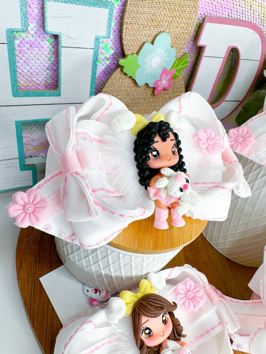 Easter hair bow girl with bunny