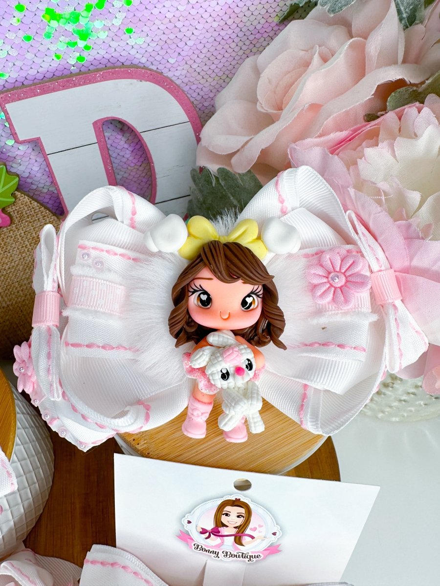 Easter hair bow girl with bunny
