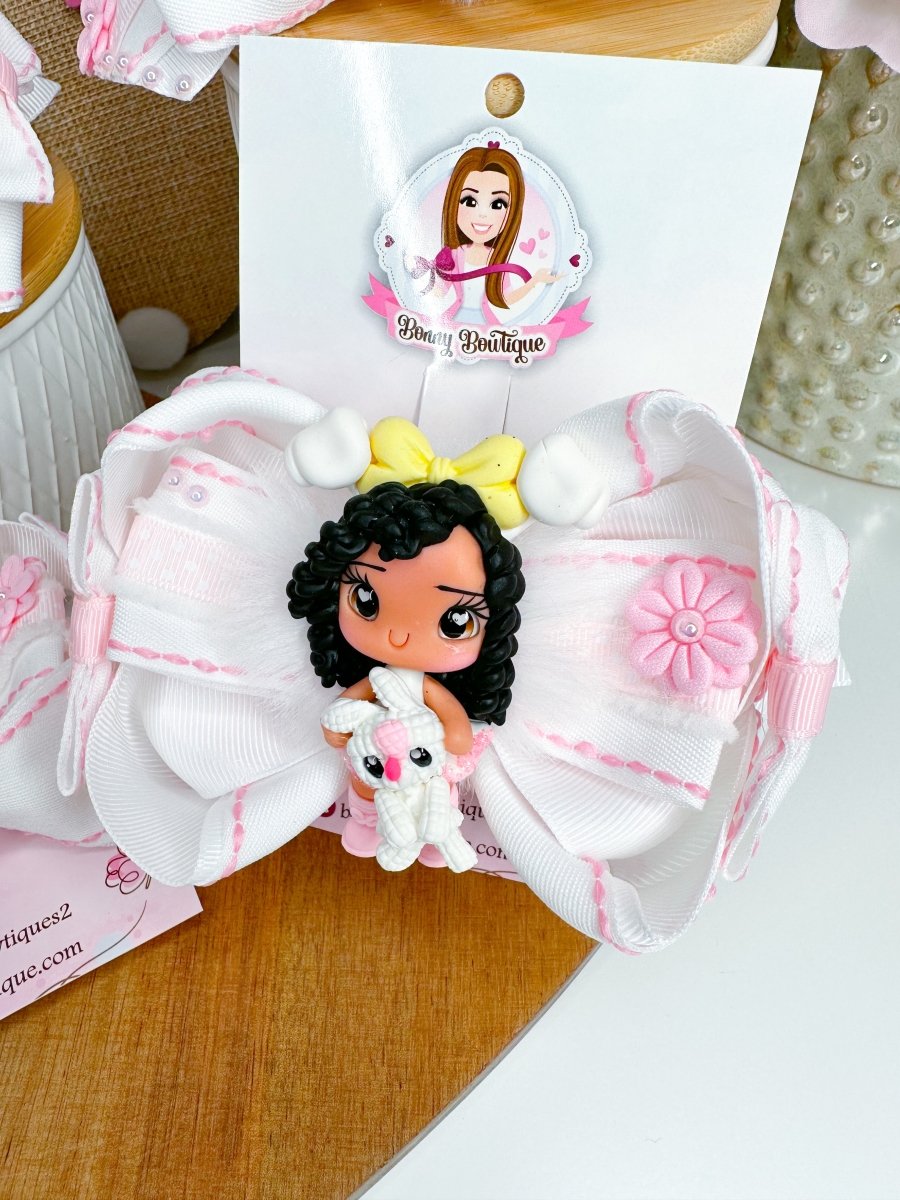 Easter hair bow girl with bunny